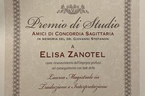 [Elisa Zanotel vince il premio di studio “Amici di Concordia Sagittaria”]